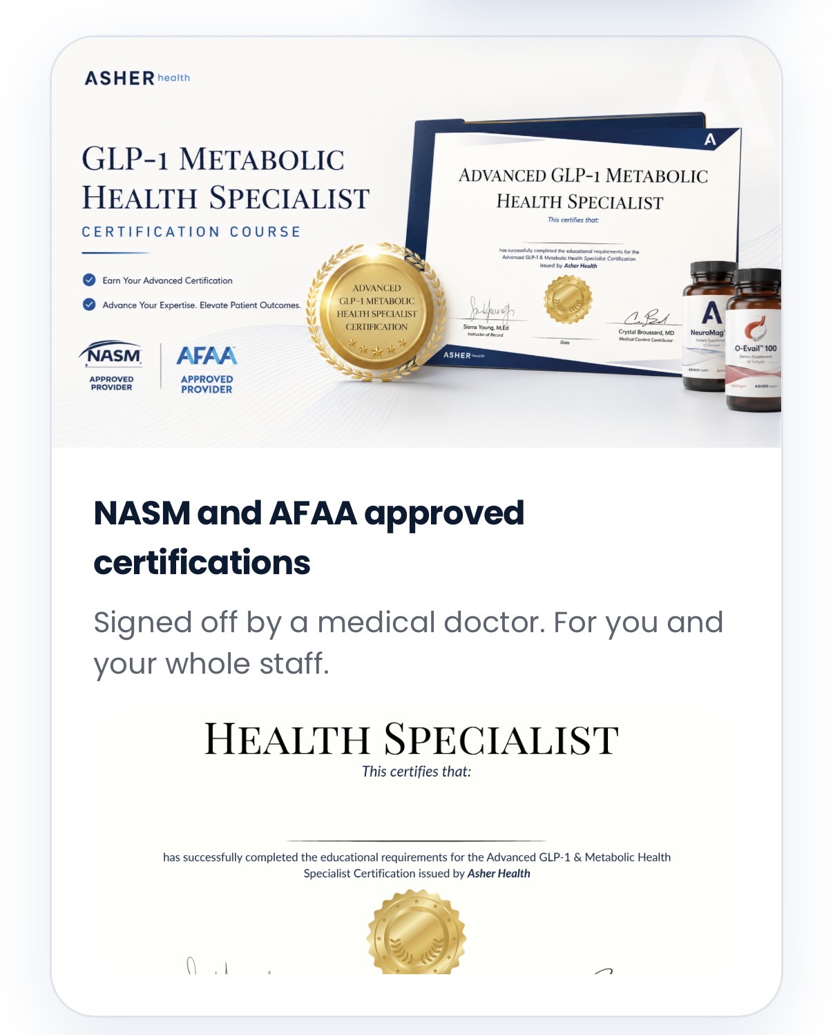 NASM and AFAA approved certifications